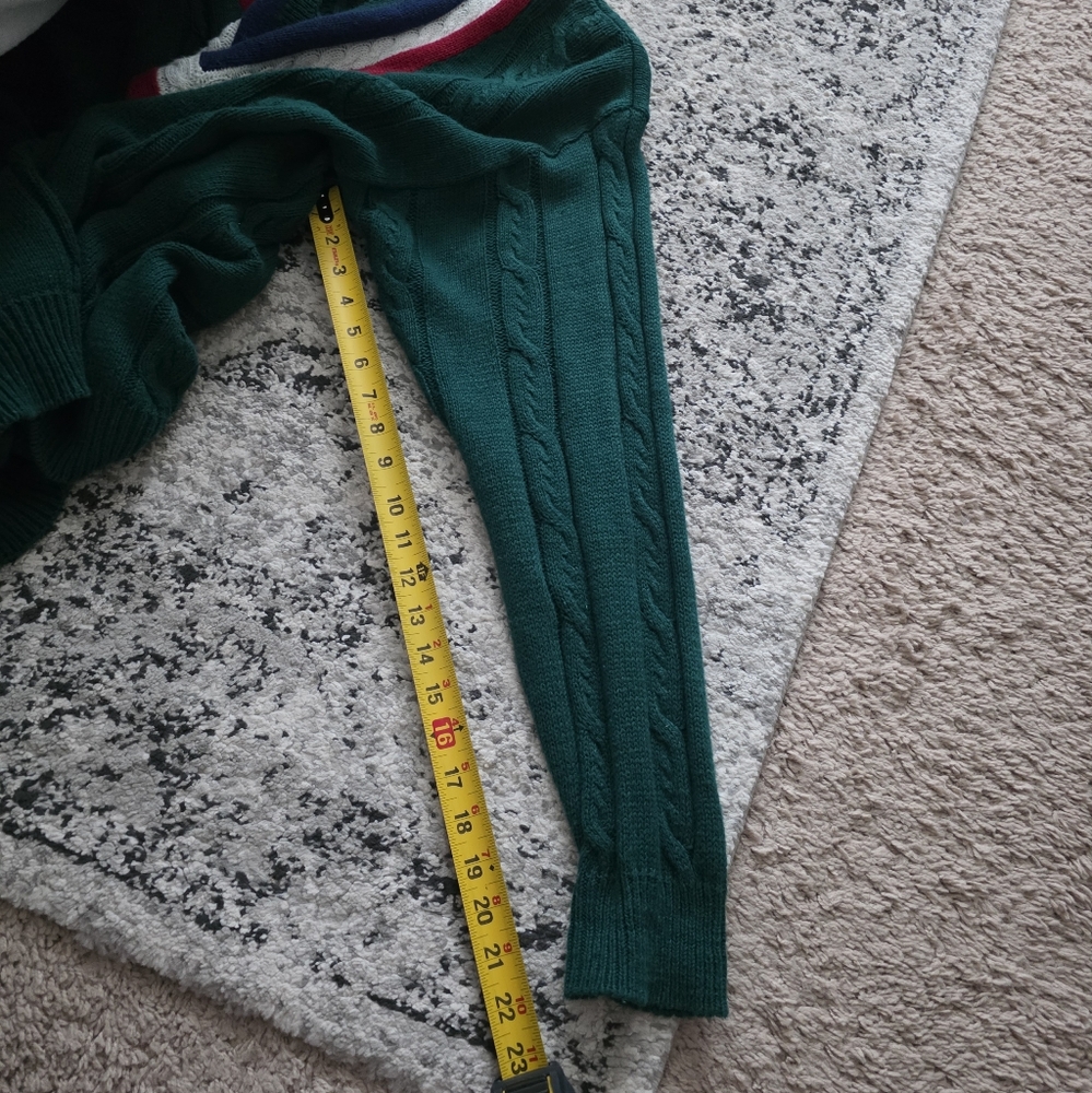 Vintage 90s Weekends Vneck Cableknit Sweater Mens L Cotton Blue Green Red White - Picture 8 of 8